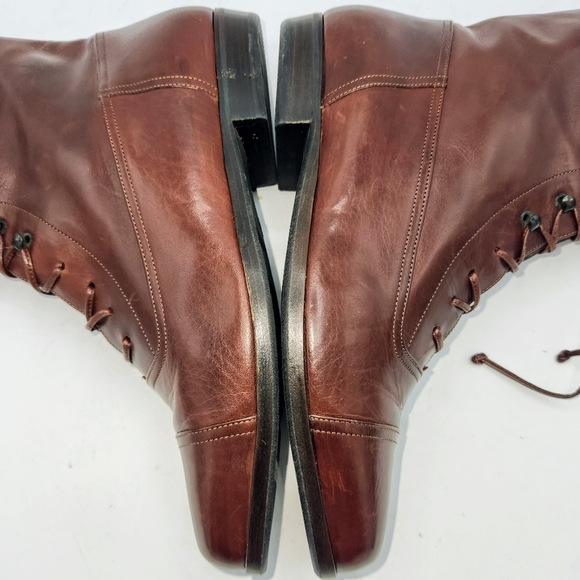 Lorenzo Banfi Leather Lace-up Zip Combat Boots In Cognac Brown Size 38 - Picture 11 of 16